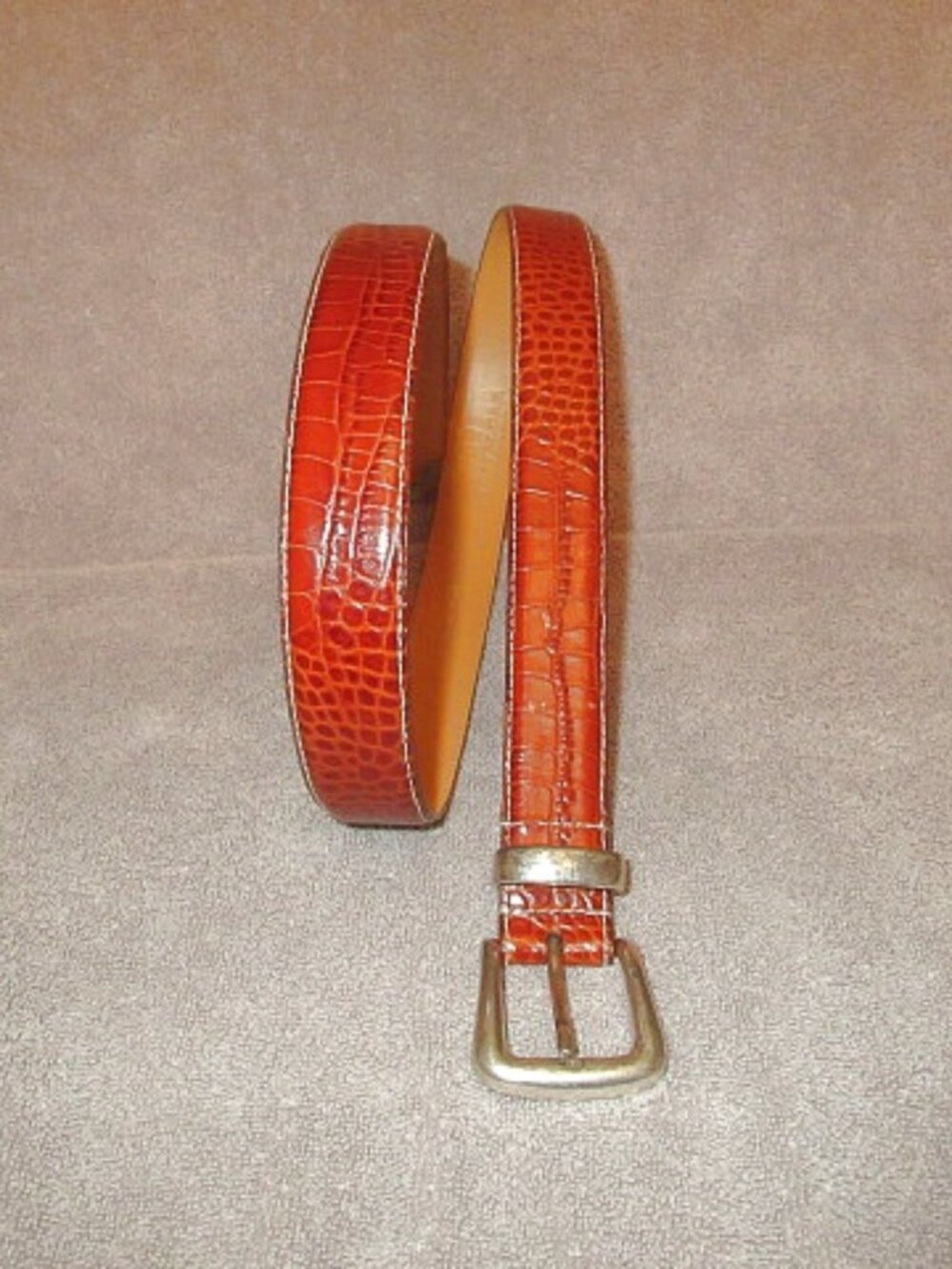 Trafalgar Brown Alligator Embossed Cortina Leather Belt 36 Silver Buckle Luxury
